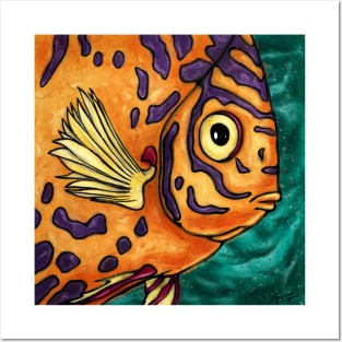 Tropical fish painting in cartoon style, funny fish Posters and Art